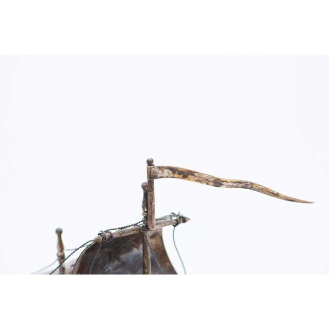 Portuguese Silver Caravel with Wooden Base For Sale - Image 4 of 7