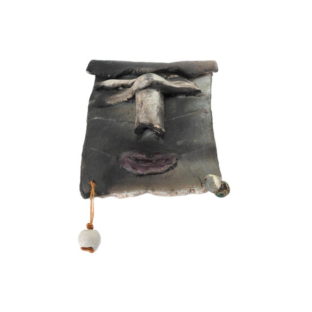 Signed D W Handmade Pottery Face Wall Sculpture Artisan Ceramic Art For Sale - Image 9 of 14