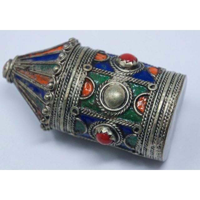 Antique Kabyle Berber Silver & Enamel Kohl Jewelry Box, Algeria, Circa 1920s For Sale - Image 14 of 17