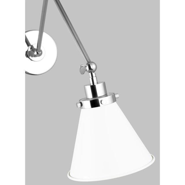 Traditional Chapman & Myers by Visual Comfort Studio Wellfleet Double Arm Cone Task Sconce, Matte White & Polished Nickel For Sale - Image 3 of 6