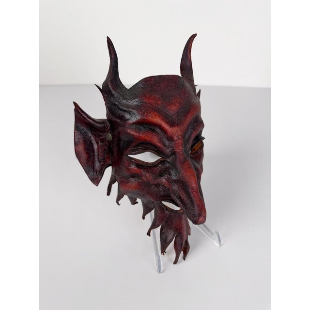 Vintage Venetian Style Handcrafted Leather Mythological Satyr Mask, Italy, 1970s For Sale - Image 6 of 18