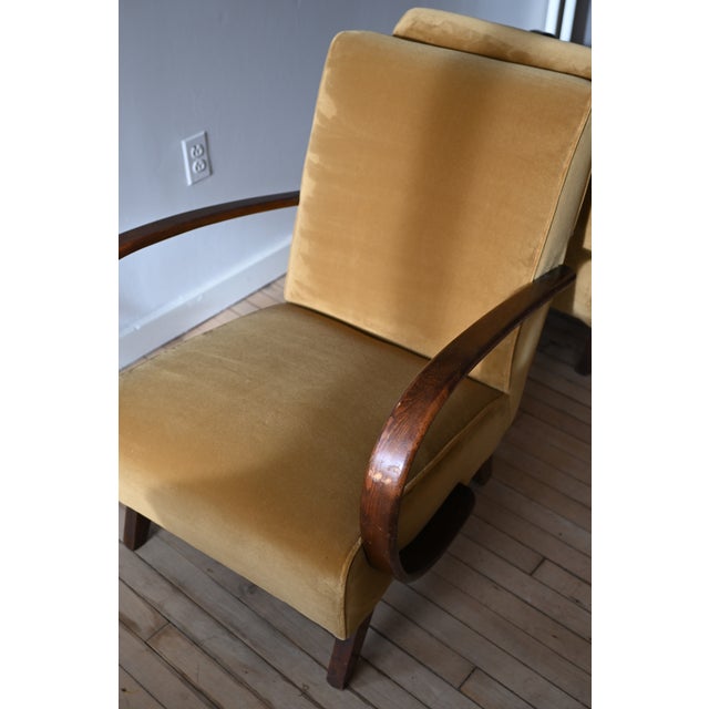 Jindrich Halabala Chairs in Yellow Mohair For Sale - Image 11 of 11