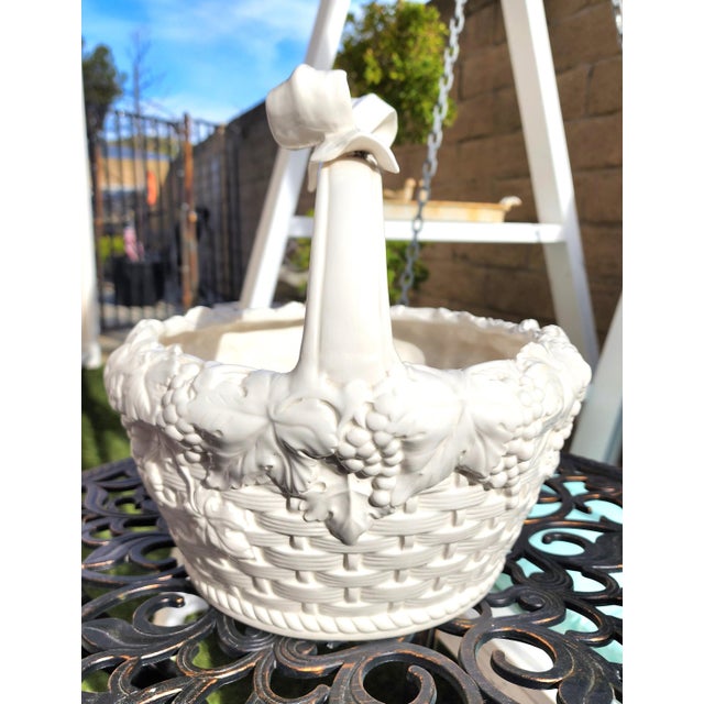 Vintage Italian Blanc De Chine Ceramic Basket For Sale In Los Angeles - Image 6 of 9