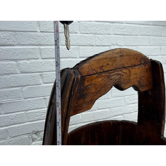 Antique Farmhouse Rustic Style Solid Wood Bucket With Arched Handle For Sale - Image 14 of 15