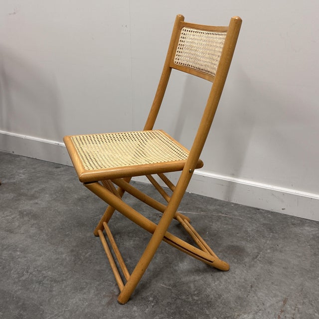 Mid-Century Belgian Folding Chairs in Wood and Hand-Woven Cane, Set of 4 For Sale - Image 12 of 15