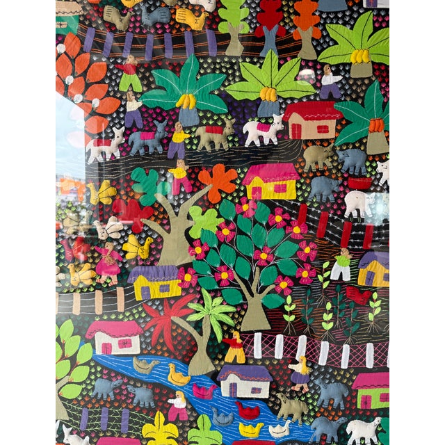 Large Vintage Mexican Arpillería Folk Art Textile Wall Hanging – Framed Under Plexiglass For Sale - Image 4 of 12