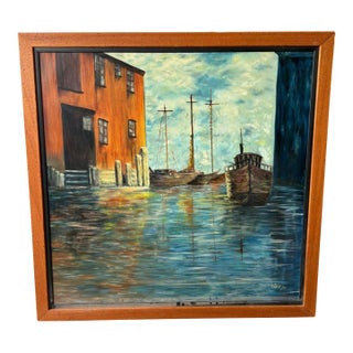 Original Oil Painting Signed Z. Silitsky of a Vintage Harbor Scene For Sale