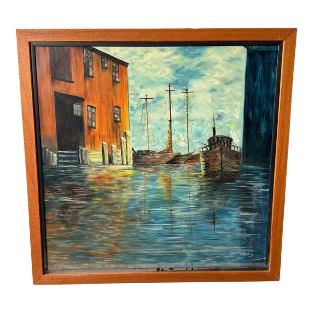 Original Oil Painting Signed Z. Silitsky of a Vintage Harbor Scene For Sale