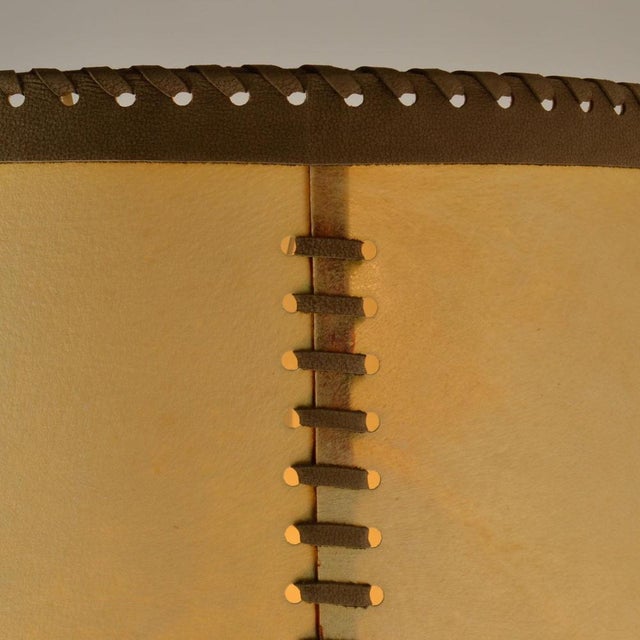 1960s Leather and Brass Floor Lamp with Parchment Shade, 1960s For Sale - Image 5 of 13