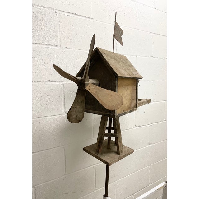 Early 20th Century Rustic Primitive Handmade Wood American Folk Art Outdoor Barn Whirligig For Sale - Image 9 of 12