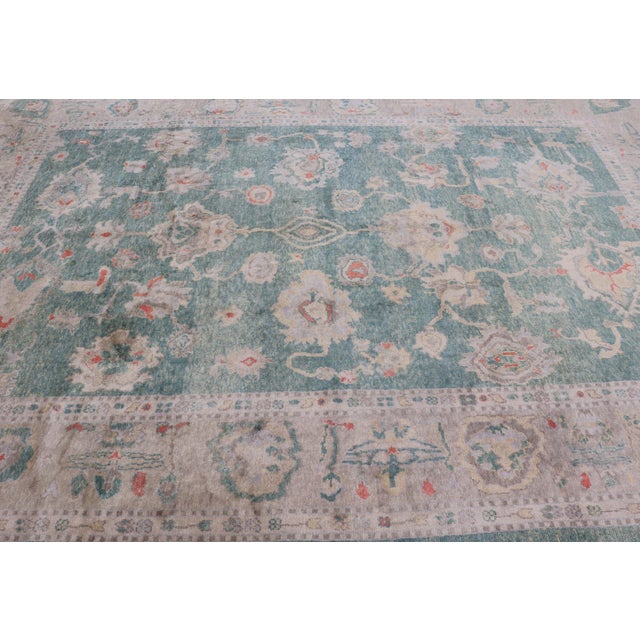Green Color Turkish Oushak Rug by Keivan Woven Arts 10'7'' X 13'8'' For Sale - Image 11 of 18