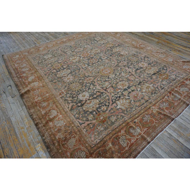 Textile Peaceful Charcoal Background Color With Allover Rosettes Pattern Antique Sultanabad Persian Rug For Sale - Image 7 of 12