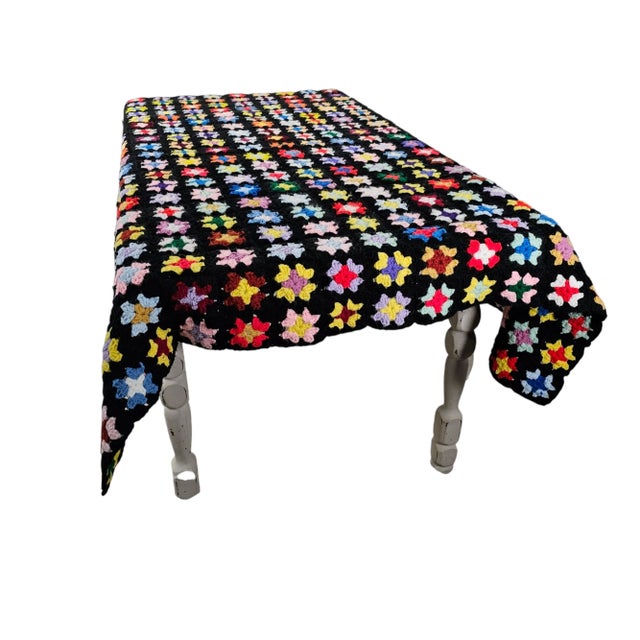 Farmhouse Granny Square Afghan Crocheted Lap Blanket For Sale - Image 3 of 7