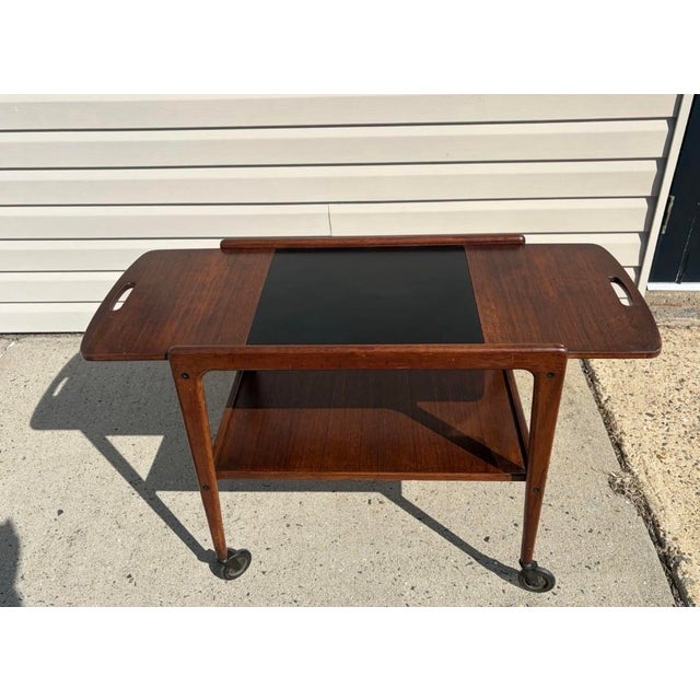 1960s MCM Danish Modern Teak Drop Leaf Bar Cart For Sale - Image 5 of 7