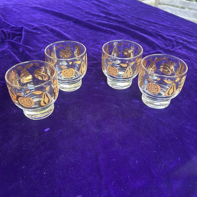 Gold Mid-Century Modern Culver Florentine 22k Gold MCM Fruit Lowball Cocktail Glasses Set of 4 For Sale - Image 8 of 9