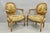 Antique French Louis XVI Style Figural Aubusson Tapestry Fauteuil Arm Chairs - a Pair. Chairs feature nicely carved cream...