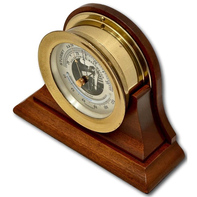 Fine Vintage Mid 20th Century Brass & Mahogany Ships Barometer & Thermometer by Esteemed Boston Maker "Chelsea" For Sale In Boston - Image 6 of 18