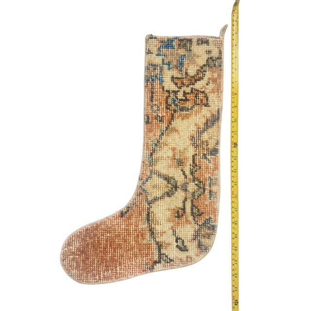 Terracotta Toe Vintage Kilim Christmas Stocking, Cream Floral Vine Wool, 11.8 X 17.7 in – One of a Kind Turkish Decor For Sale - Image 6 of 7