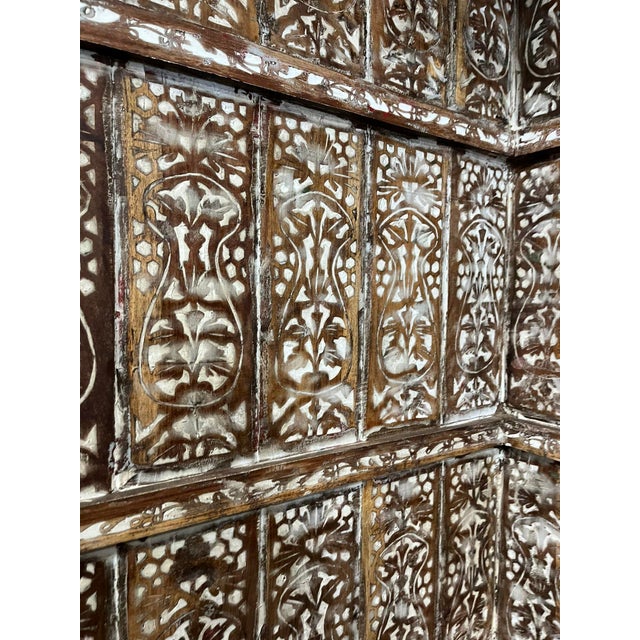 Mid-Century Modern Antique Hand-Carved Corner Bookshelf | Rustic Open Wood Display Bookcase For Sale - Image 3 of 7
