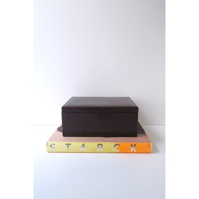 Coffee Leather Jewelry Box Crocodile Style, Ralph Lauren Style, Circa 1990s For Sale - Image 8 of 15