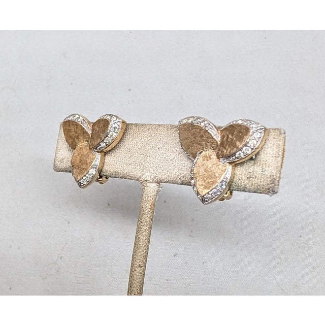 Vintage 1980s Signed Panetta Goldtone & Clear Rhinestone Clip Earrings-2 Pieces For Sale - Image 11 of 11