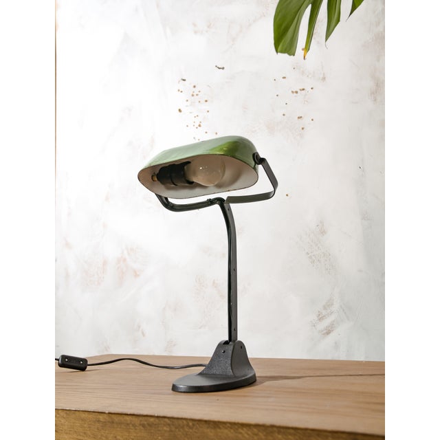 Viktoria Bankers Desk Lamp with Green Enamel Shade, 1920s, in Very Good conditions. Designed 1920 to 1949 This piece has...