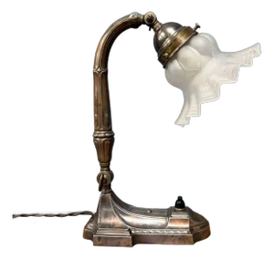Antique Art Nouveau Table Lamp with Frosted Glass Shade