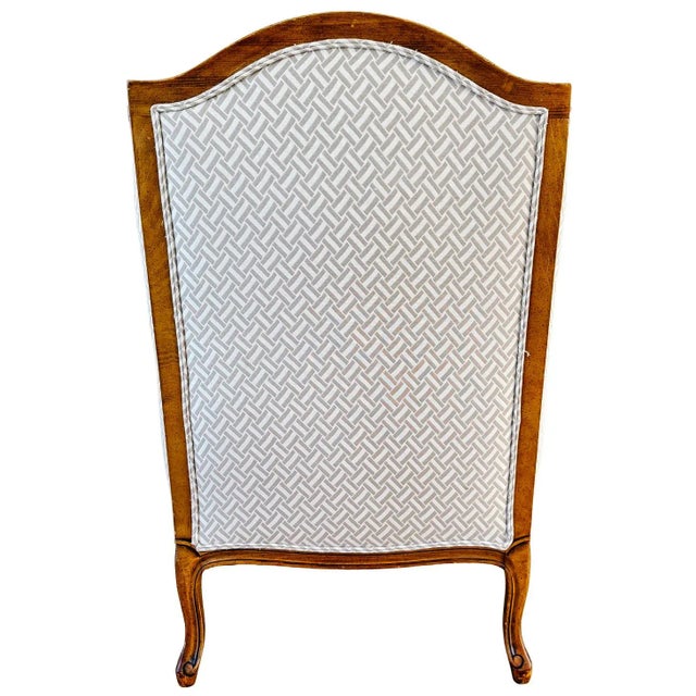 French Provincial Wingback Chairs With Geometric Upholstery Attributed to Baker - A Pair For Sale - Image 17 of 18