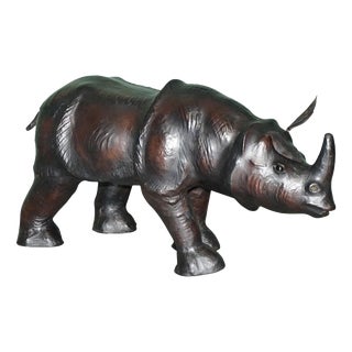 Large Antique Leather Rhino Ottoman by Dimitri Omersa for Libertys of London, 1925 For Sale