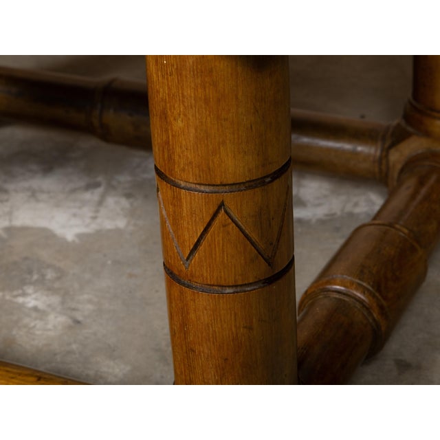 English Oak 1900s Stool with Incised Accents and Custom Upholstery For Sale - Image 11 of 11