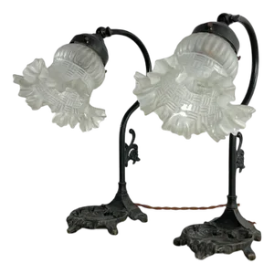 Mid-Century Art Deco Bronze Bedside Lamps, France, 1940s, Set of 2