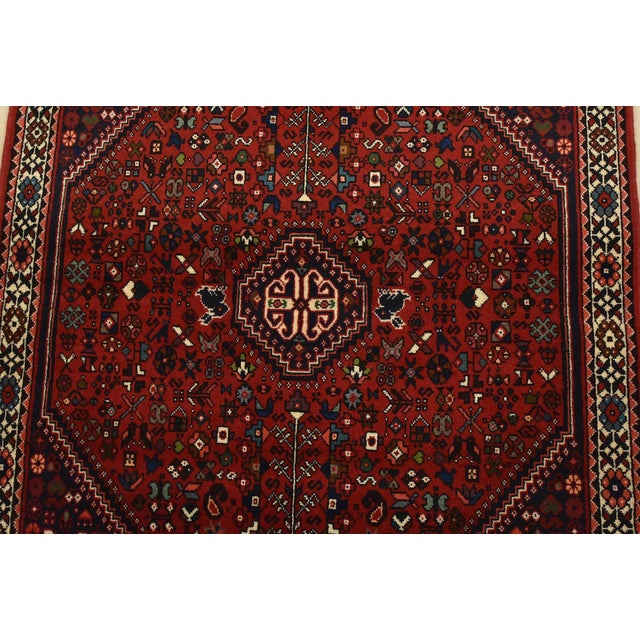 2000 - 2009 Abadeh Rug 3’5” X 4’11” Red Wool Vintage Tribal Hand-Knotted Carpet For Sale - Image 5 of 12