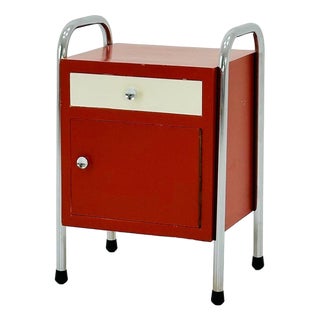 Bauhaus Nightstand with Drawer in Red and White, 1970s For Sale