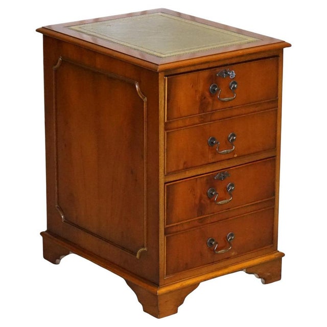 Vintage Yew Wood Filling Cabinet with Green Leather Top and Drawers For Sale - Image 12 of 12