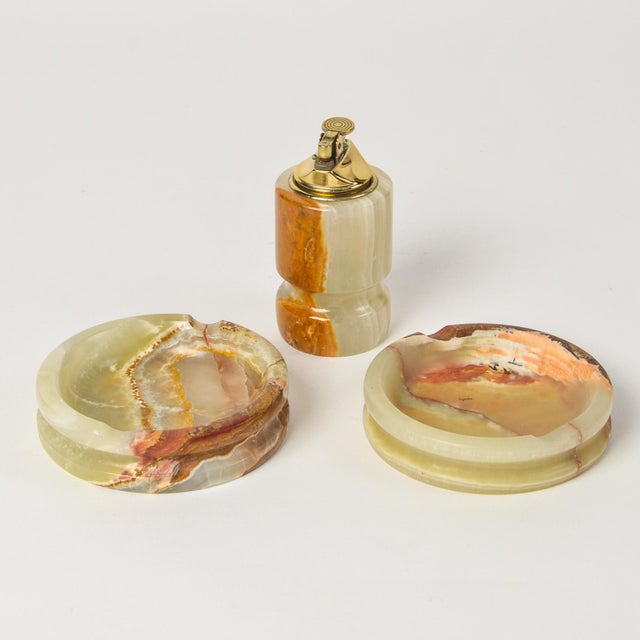 Mid-20th Century Smoking Set Onyx Table Lighter and Two Ashtrays For Sale - Image 4 of 11