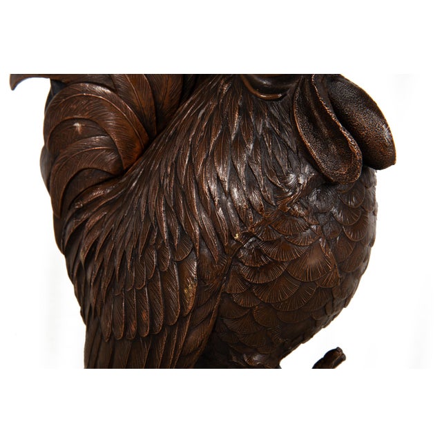 Japanese Antique Meiji Period Bronze Sculpture Okimono of a Rooster For Sale - Image 9 of 18