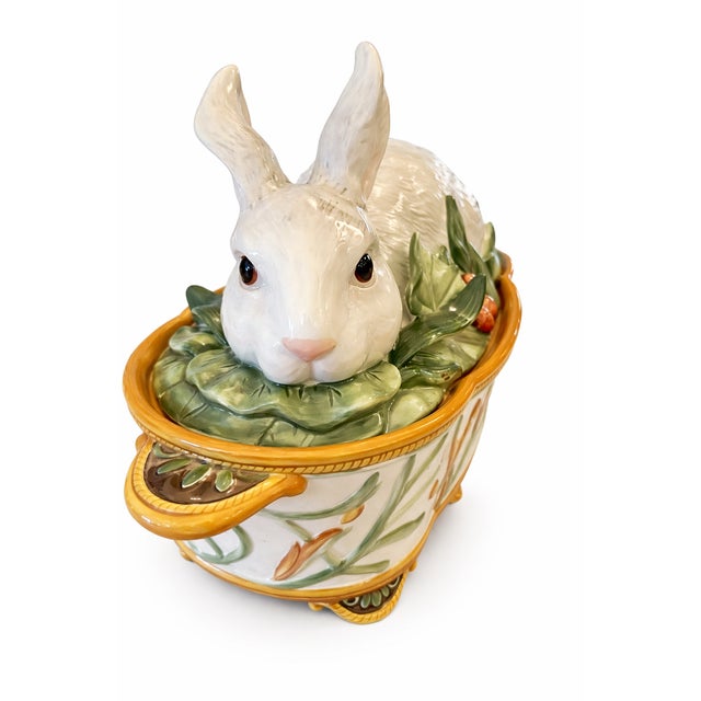 Ceramic Fitz and Floyd “Florentina”Bunny Rabbit Tureen Covered Dish, Handcrafted Ceramic, Circa 1990s For Sale - Image 7 of 11