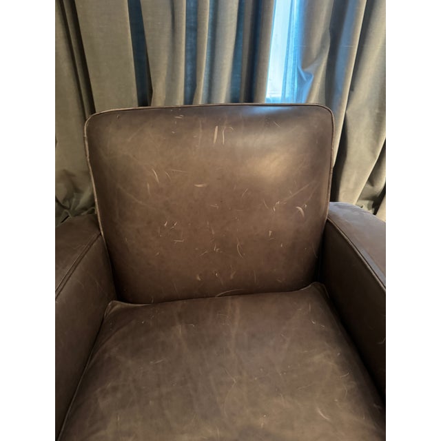 2010s Rh Restoration Hardware Leather Library Swivel Chair With Nailheads For Sale - Image 5 of 7