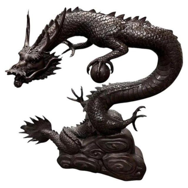 Gold Large Bronze Chinese Dragon Water Feature Sculpture For Sale - Image 8 of 8