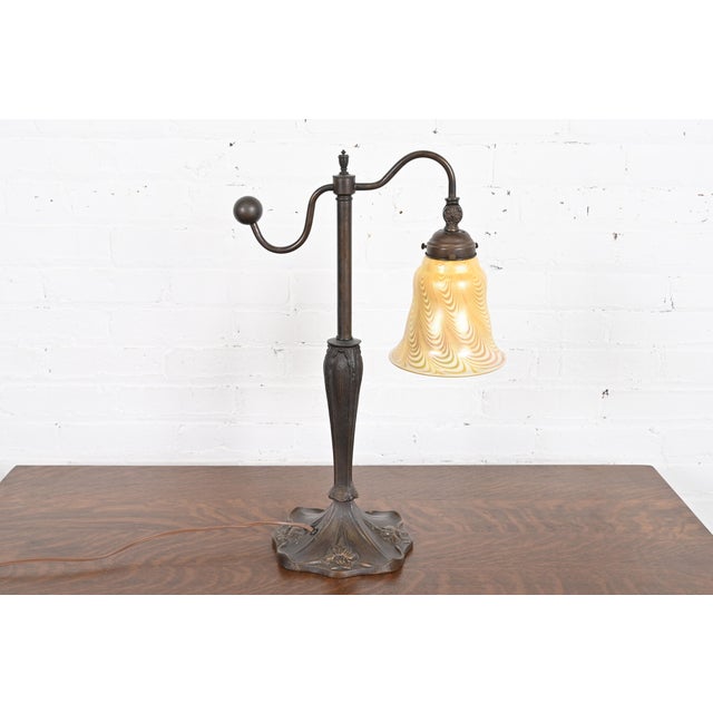 Tiffany Studios Style Art Nouveau Bronze Counterbalance Desk Lamp For Sale - Image 12 of 12