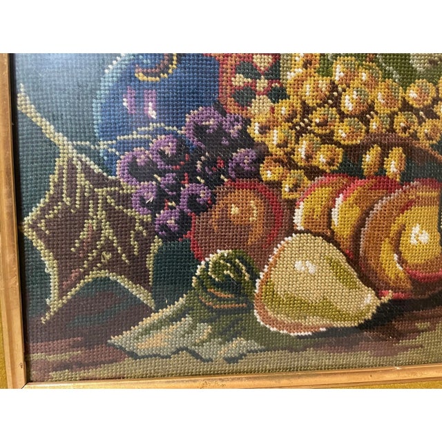 Vintage Original Hand Embroidered Still Life Fruit Sewn Needlepoint Art Sampler For Sale - Image 4 of 11