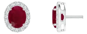 1 Carat Oval Natural Ruby and Diamond Stud Post Earrings 14 Karat White Gold