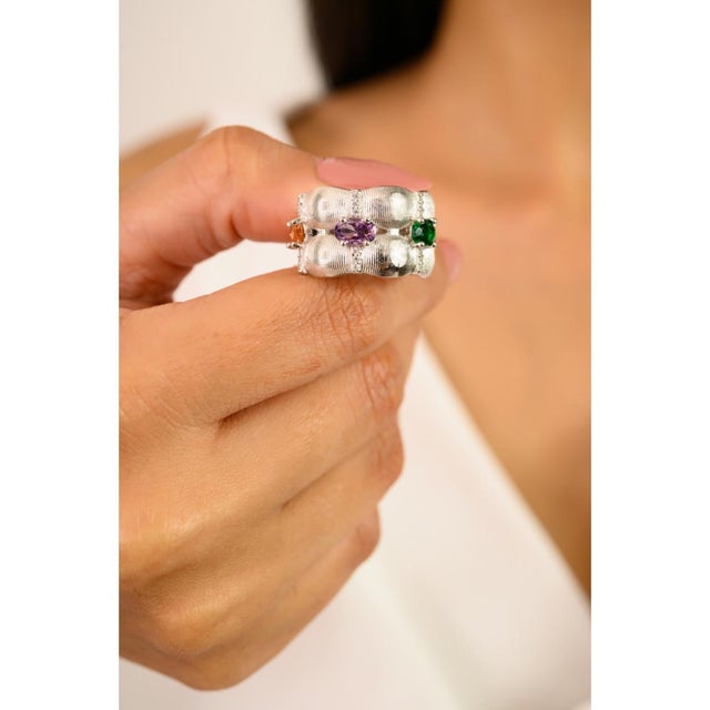 This Colorfull Zircon Statement Band Ring for Women Jewelry stunning 925 sterling silver cocktail ring, showcasing a...