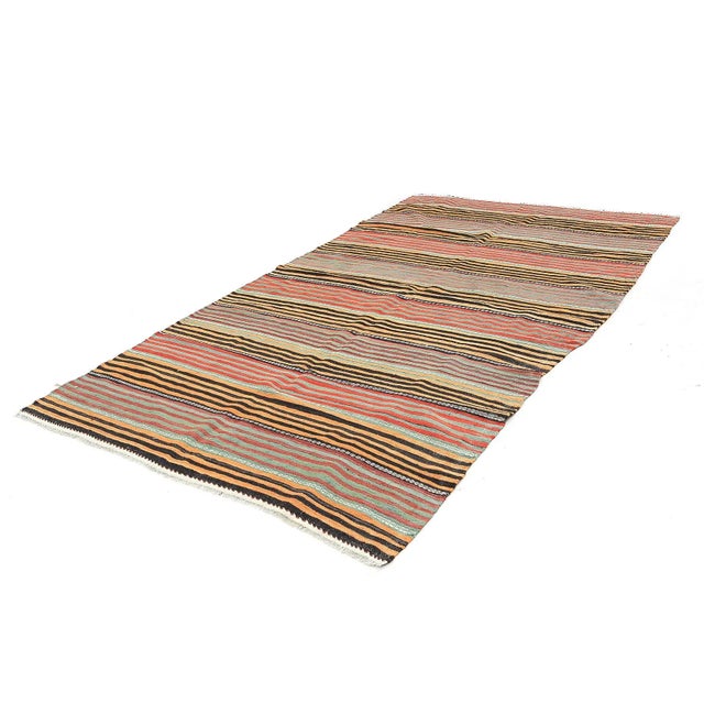 Traditional Mid 20th Century Vintage Striped Turkish Kilim Rug For Sale - Image 3 of 7
