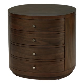 Nora 28 in. W Oval Wood 4 Drawer Nightstand, Natural Walnut For Sale