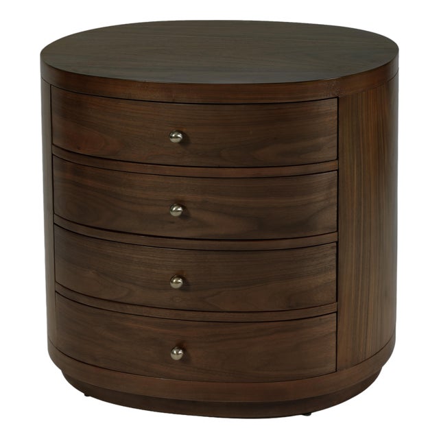 Nora 28 in. W Oval Wood 4 Drawer Nightstand, Natural Walnut For Sale