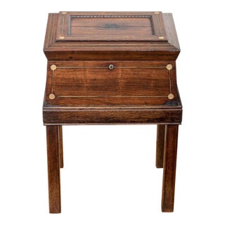 19th Century Writing Box With Brass Inlaid Accents on Custom Stand For Sale