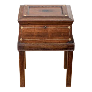 19th Century Writing Box With Brass Inlaid Accents on Custom Stand