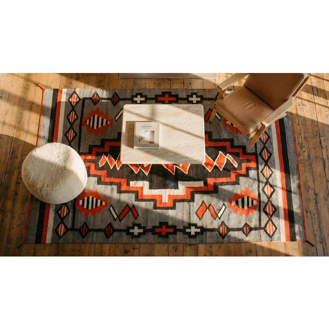 1920s Gray Storm Tribal Antique American Navajo Rug 4'8"x6'9" Flatweave Wool Carpet For Sale - Image 13 of 14