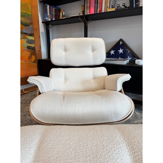2020s Eames Lounge Chair and Ottoman (Tall) White Oak Shell With Cream Flamiber Upholstery For Sale - Image 5 of 15